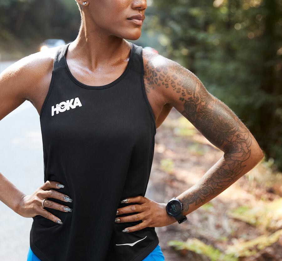 Top Hoka One One Mujer - Performance Tank - Negras - TLR490375